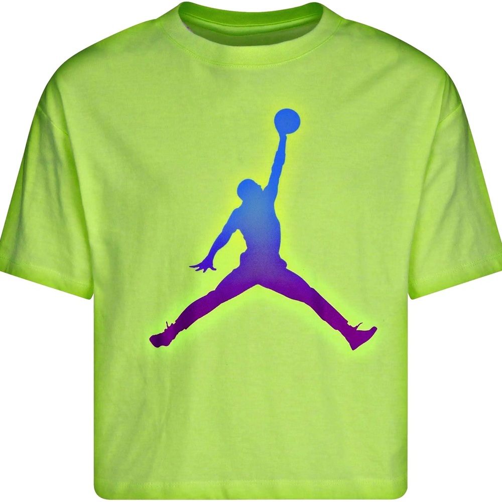 Jordan Juniors Neon Green Jumpman Graphic crop Tee - Size Large